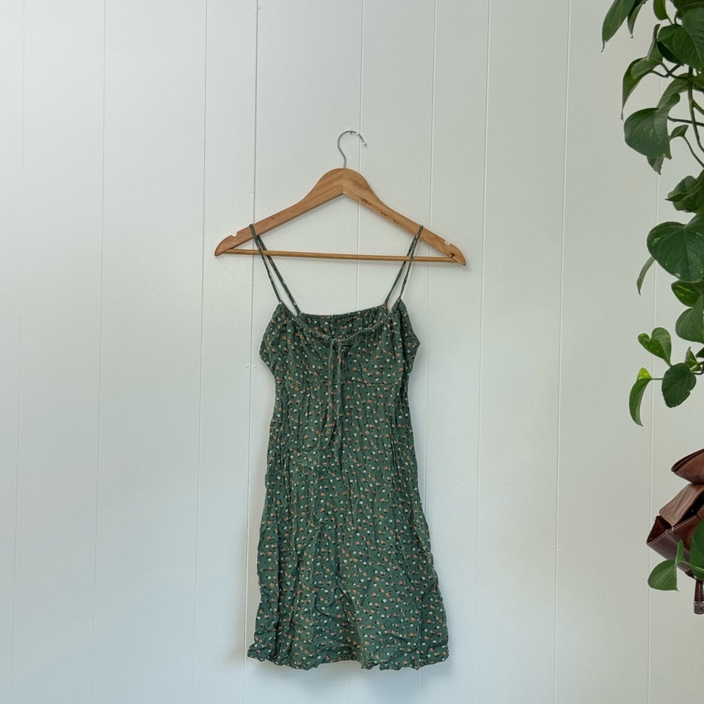 RVCA Green Ruched Smocked Sundress